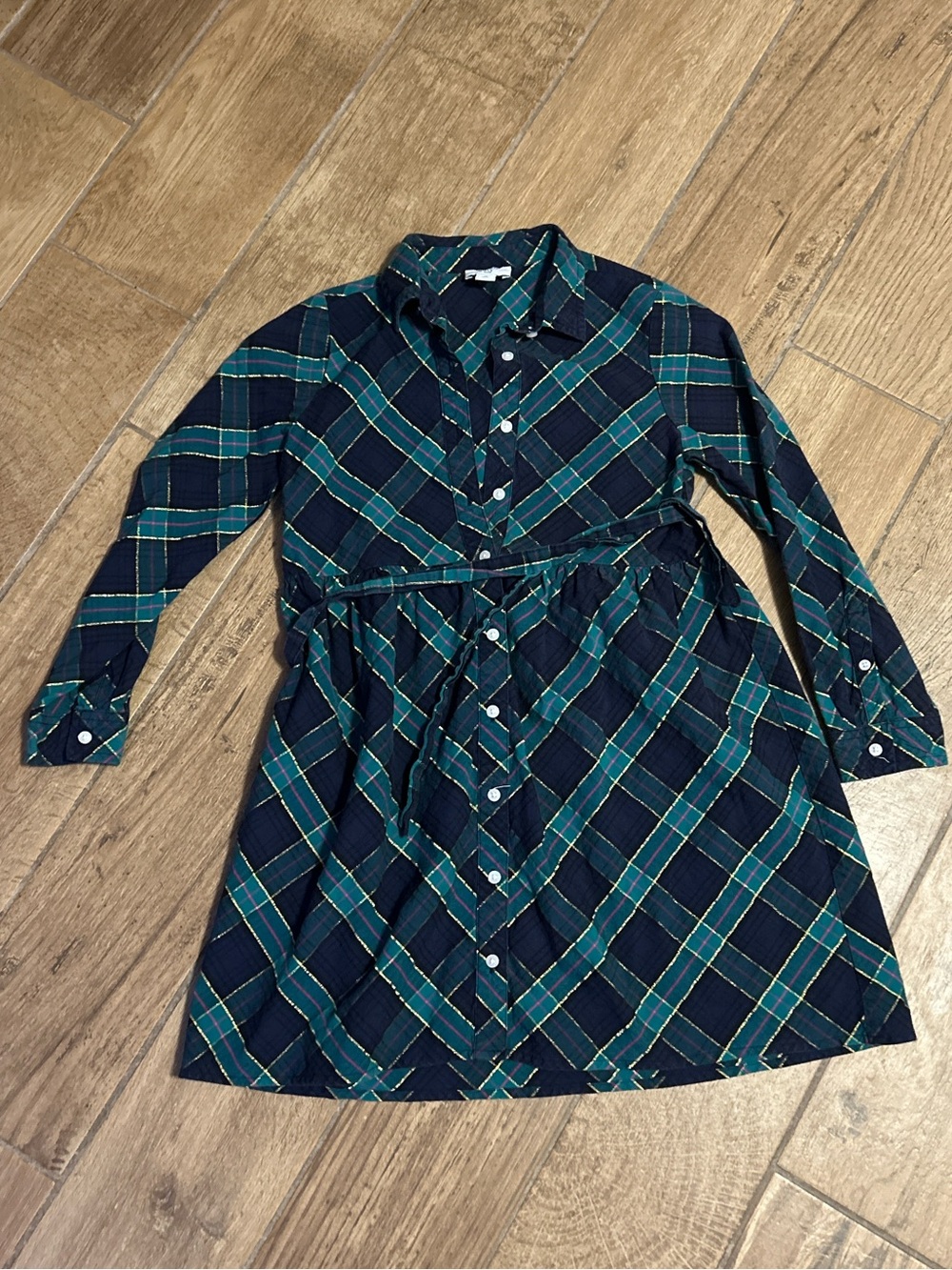 Crown & Ivy Navy and Green Plaid Button-Front Girl's Dress